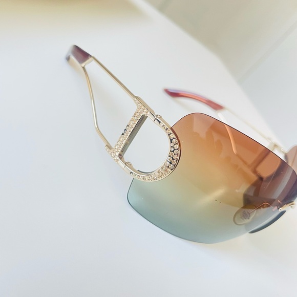 RARE🌹Authentic DIOR rimless brown Gold Swarovski sunglasses Vintage - Picture 11 of 12